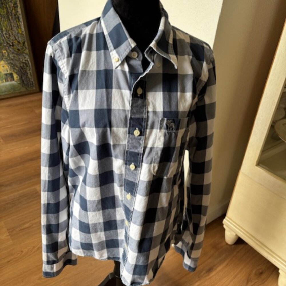 Abercrombie & Fitch Mens Blue Plaid 100% Cotton Muscle Long Sleeve Shirt XL EUC